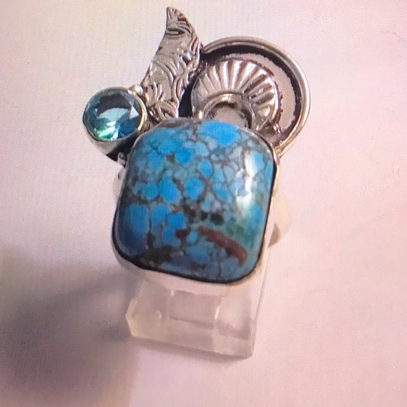 Turquoise Blue Topaz 925 Sterling Silver Ring - Picture 3 of 4